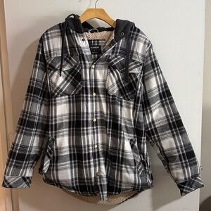 Men's Black and White Plaid Shirt Jacket